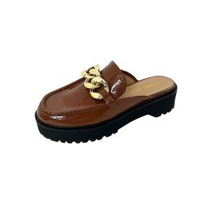 Madden Girl Dollie Chain Lug Women’s Mule Shoe 9.5. Brown 2” Wedge Gold chain